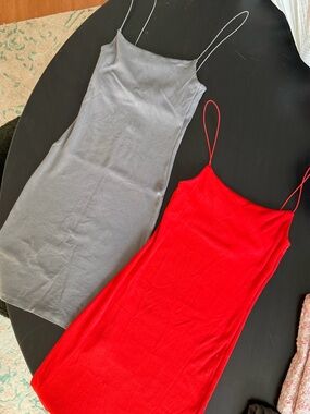 Zara Red + grey Spaghetti Strap tight mini Dress small